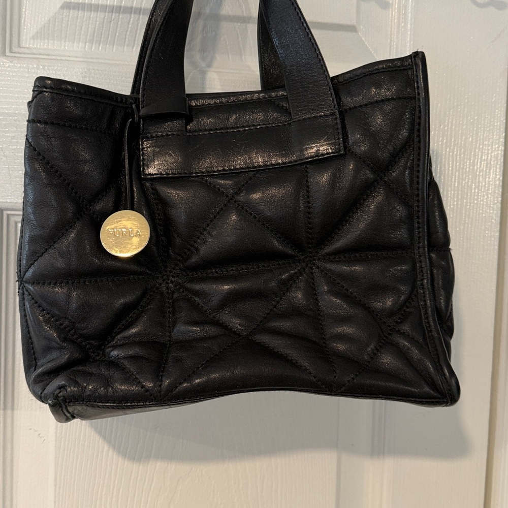 Furla Black Quilted Leather Tote with Gold Medallion - Picture 3 of 10